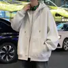 Sudadera cárdigan de color liso para hombre, estilo primavera/otoño, marca trendy americana, forrada de polar para abrigar, chaqueta con capucha, prenda para pareja, ropa de abrigo de otoño