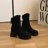 Botas curtas retro-chic estilo britânico com salto grosso para mulheres, nova moda outono 2026, botas de camurça leves e versáteis