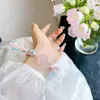 Festival del Bote del Dragón Cuerda de Colores Cristal Rosa Cuerda Tejida a Mano Estilo Tíbet Algodón Retorcido a Mano Cuerda de Mano de Cristal Tejida a Mano Cuentas de Fortuna Tejidas a Mano Rosa Claro Modelo para Mujer