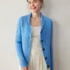 Nuevo cárdigan de punto de cachemira para mujer de color puro para otoño e invierno, grueso, color verde, con cuello de fruta, de un solo botón, holgado, entallado, prenda exterior, top