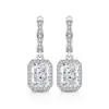 Pendientes Cuadrados de Diamante de Alto Carbono con Corte Flor de Hielo de Piedra Preciosa de Colores Más Vendidos, Chapados en Oro Real, Ganchos Elegantes y Lujosos, Venta al por Mayor de Joyería