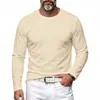 2026 Camiseta Básica de Punto Sarga Color Sólido Manga Larga Cuello Redondo para Hombre Transfronteriza Top Casual Diario