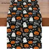 Nuevo camino de mesa de poliéster para Halloween con estampado de calavera y murciélago, mantel para sala de estar, cocina y mesa de café