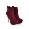 Botas Femininas de Camurça Outono/Inverno 34-48, Cano Baixo, Cor Sólida, Zíper Lateral, Bico Redondo, Plataforma Impermeável, Salto Ultra Alto, Tamanho Grande, Botas Martin