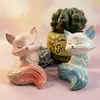 Presente de aniversário, modelo popular online, escultura em madeira de raposa de nove caudas, ornamento de mesa de raposa da sorte colorido, decoração de micro paisagem para escritório e feriados