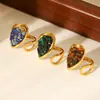 Anillo de Acero Inoxidable Retro Francés con Piedra Natural para Mujer, Acero de Titanio Antidesvanecimiento, Anillo Abierto Versátil de Nicho