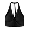 Top fitness com gola halter e bojo embutido, sutiã esportivo com alças finas, design sem costura, sutiã de yoga, pode ser usado como peça externa no verão