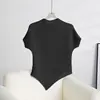 Top Elegante Asimétrico de Manga Corta Miyake Verano Nuevo Diseño Nicho Plisado Sentido del Diseño Versátil Camiseta Básica