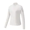 Camisa de manga larga de secado rápido y alta elasticidad para primavera y otoño con cuello alto, adecuada para actividades al aire libre, senderismo y ciclismo para mujeres; presenta un diseño fresco al tacto, de color sólido y transpirable