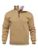 Moletom Masculino Europeu e Americano Malha Waffle Primavera e Outono Casual Outdoor Gola Alta Meio Zíper Bolso Manga Longa Amazon Cross-Border