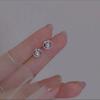 Aretes de botón de plata S925 con candado de longevidad Ruyi para mujer, retro, simples, con personalidad, aretes de ópalo, joyería nueva y elegante para las orejas