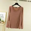 Camiseta fina de algodão modal com gola redonda estilo coreano para mulheres, manga longa plus size, nova blusa básica de cor sólida solta para o início do outono
