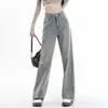 Jeans Reto de Cintura Alta Estilo Americano Retro Feminino Tendência Novo Cintura Alta Solto Slim Look Calça Wide Leg Anelada Spice Girl