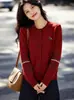 Chaqueta suéter redonda estilo francés con bordado de poni, cárdigan tejido para mujer, nuevo diseño de otoño 2026, top único