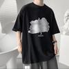 Camiseta de manga corta de verano para hombre, diseño holgado de cuello redondo con estampado de oso, camiseta de media manga de marca de moda de estilo Hong Kong de talla grande