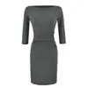 Vestido de punto gris con cuello barco y manga tres cuartos para mujer, estilo otoño de deseo puro, vestido corto bodycon adelgazante, vestido interior ajustado