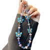 Cordón colgante para teléfono móvil con forma de mariposa de aleación de color, cadena de cristal para teléfono móvil, llavero de muñeca, cuerda antipérdida, venta al por mayor
