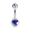 Anéis de Umbigo de Aço Inoxidável Transfronteiriços Europeus e Americanos, Joias de Piercing, Studs de Umbigo Duplos Cravejados com Diamantes, Atacado em Estoque