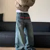 Calça Jeans Retrô Americana Masculina Primavera/Verão Nova Lavada Destroyed Solta Reta Pernas Tendência Marca Nicho Design Calças Casuais