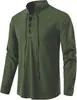 Comercio Exterior Transfronterizo de Amazon Camisa Casual para Hombre Retro Americano Holgada con Cordones de Algodón y Lino Moderna con Cuello Mao de Manga Larga