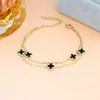 Pulsera de trébol de cuatro hojas buena suerte doble cara Pulsera de cinco flores Oro de 18 quilates No se decolora venta al por mayor de fábrica