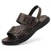 Sandálias Masculinas de Verão 2026 Couro Bovino de Camada Superior Sapatos de Praia Calçados Casuais Masculinos Chinelos de Solado Grosso Sandálias de Uso Duplo