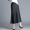 Saia Longa Elegante Dagging Slim-Fit de Cetim Acético com Cauda de Peixe de Cintura Alta para Primavera e Verão