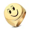 Anillo de Acero Inoxidable de Moda con Cara Sonriente Grabada con Láser Redonda de 22 mm, Venta Caliente Transfronteriza Europea y Americana en Amazon, Venta al por Mayor