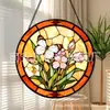 Adornos de vidrio con flores rosas y mariposas blancas transfronterizos, decoraciones colgantes coloridas para el hogar, decoraciones para ventanas, capta soles para el jardín