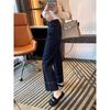 Jeans Feminino Shanli Dadi de Sarja com Forro de Lã, Cropped Reto, Outono e Inverno Novo, Soltinho, Cintura Alta, Pequeno