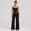 Conjunto de yoga transfronterizo para mujer, top deportivo tipo tank top con cuello halter y bloques de color, efecto de dos piezas, con cintura plegable, conjunto de pantalones largos para correr y fitness