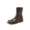 Botas Femininas Retrô Francesas Estilo Britânico Bico Redondo Couro de Ovelha Agarradas à Mão Moda Slim Outono 2025 Versátil Zíper Traseiro Botas Curtas