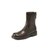 Botas da Moda Slimming de Couro de Ovelha com Padrão Trançado à Mão, Bico Redondo, Estilo Retro Francês Britânico, Outono 2025, Versáteis, com Zíper nas Costas, de Cano Curto