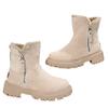 Botas de Nieve Nuevas de Tubo Corto con Suela Gruesa y Forro de Felpa para Mujer, Exportación Europea y Americana, Talla Grande Transfronteriza 44, Cremallera Lateral, Zapatos de Algodón Cálidos Deseo