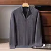 Cárdigan de punto trenzado 100% cachemir puro para hombre para otoño e invierno, jersey de cuello semi-alto, media cremallera, color liso, suéter casual de negocios