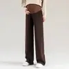 Pantalones de maternidad para otoño e invierno, nuevo modelo 2026, pantalones de pierna ancha para usar al aire libre, con soporte para el vientre, forrados de polar, engrosados, pantalones largos casuales, de cintura alta para mujeres embarazadas