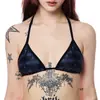 Traje de baño de dos piezas sexy estilo universitario punk oscuro con cuello halter triangular y parte inferior de traje de baño estilo falda corta, estampado de calaveras a cuadros