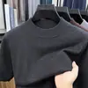 Suéter de malha casual de manga curta para outono e inverno, novo estilo para homens de meia-idade, malha fina de gola redonda, atacado de roupas masculinas