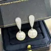 Pinzas para Orejas de Gota de Agua de Plata con Perlas y Piedras de Zhao Lusi Xu Yan, Sin Perforar, de Moda, Versátiles Pendientes de Commuter para Mujer