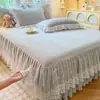 Faldón de Cama Acolchado de Terciopelo de Leche Pieza Única 2024 Nuevo Estilo Princesa Invierno Encaje Terciopelo de Coral Engrosado Colcha Juego de Tres Piezas