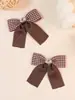 Pinza para el cabello de cuadros para niñas con lazo de cinta, Accesorios para el cabello de doble capa frescos y dulces, Tocado versátil para uso diario