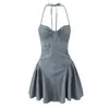 Spice Girls Vestido de Alça no Pescoço Feminino 2025 Novo Puro Sexy Abraçando o Peito Costas Nuas Cintura Saia Evasê