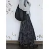 Falda plisada de terciopelo grueso estilo chino retro estampada, falda larga para mujer, cintura alta elástica, versátil