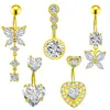 Set de 5 Piezas de Piercing de Ombligo Más Vendido de Amazon con Incrustaciones de Circonita en Forma de Mariposa y Corazón, Joyería de Piercing Simple con Rosca al por Mayor