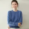 26 Suéter de Cachemira para Mujer Otoño/Invierno, Cuello Redondo, Diseño de Hombro Raglán, Engrosado, Color Sólido, Corte Holgado, Efecto Adelgazante, Top de Punto Base
