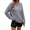 Suéter con Mangas de Punto Trenzado de Color Sólido y Patchwork Transfronterizo Europeo y Americano para Mujer, Corte Holgado, Hombros Caídos, Rejuvenecedor, Favorecedor del Tono de Piel, Suéter Informal de Moda