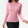 Nueva Ropa de Yoga para Mujer Manga Larga Cuello Redondo Secado Rápido Camiseta Deportiva Alta Elasticidad Ajustada Running Entrenamiento Fitness Top de Manga Larga