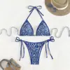 Aliexpress 2026 Nuevo Traje de Baño Bikini Sexy de Moda con Estampado, de Tirantes Halter con Cordones para Mujer, Taza Triangular