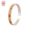 Pulsera de Plata de Ley 9999 Grabada en Oro Esmaltada Gato de la Suerte Palabras Auspiciosas Estilo Chino Nuevo Abierta Sólida para Mujeres Jóvenes