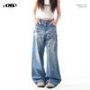 OREETA Jeans Lavados Retro Cat's Crease 2024 Marca de Moda Pierna Recta Pierna Ancha Jeans High Street